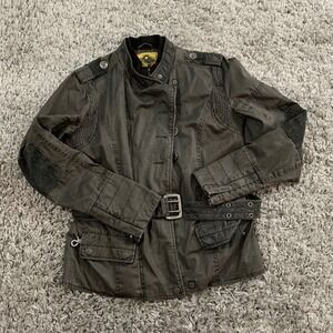 Roland Sands Design Jacket Womens Small Black Belted Full‎ Zip Motorcycle Jacket